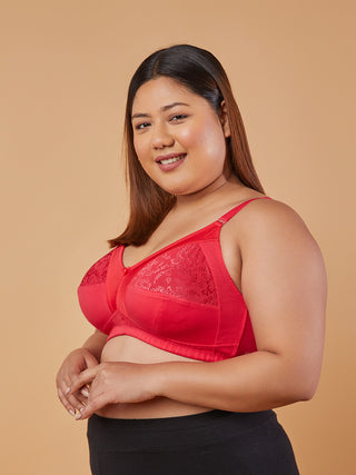 Lace Paneling M Frame Bra Hot Pink left view