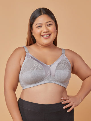Lace Paneling M Frame Bra M. Grey front view