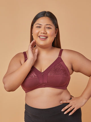 Lace Paneling M Frame Bra Front view Wine