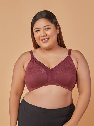 Lace Paneling M Frame Bra Front View Wine