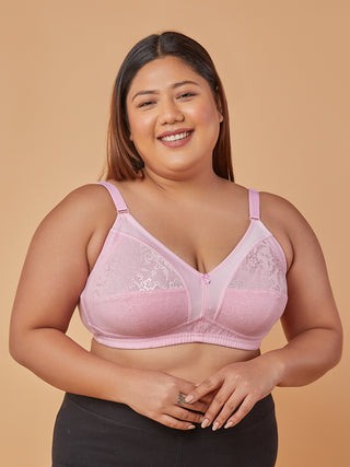 Lace Paneling M Frame Bra Front View Pink