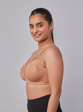 Lace Paneling M Frame Bra Camel Color left view