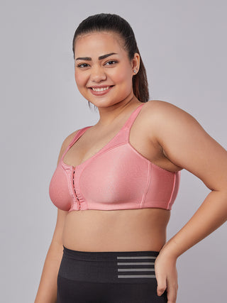 Front Open Full Coverage Bra baby D. pink left view