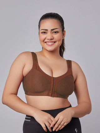 Front Open Full Coverage Bra brown front view