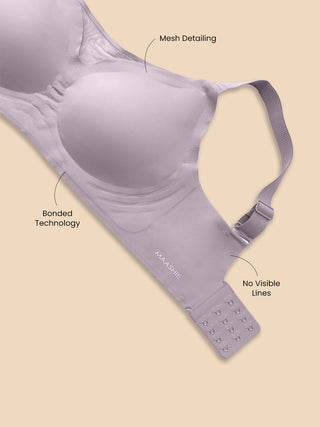 Mesh Detailing Neck Broad Straps Seamless Cups Padded Bonded Bra | M 9902