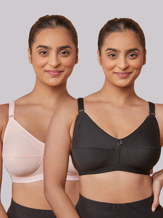 Cotton Non-Padded Non-Wired Everyday Minimizer Bra Nude Black