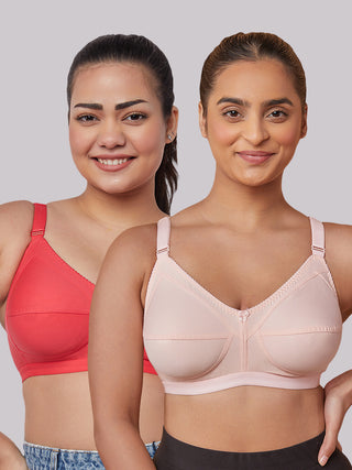 Cotton Non-Padded Non-Wired Everyday Minimizer Bra Red Nude