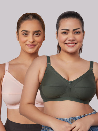 Cotton Non-Padded Non-Wired Everyday Minimizer Bra Nude Green