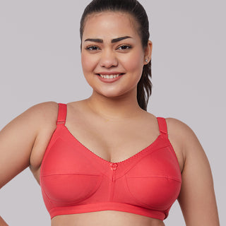 Cotton Non-Padded Non-Wired Everyday Minimizer Bra Red