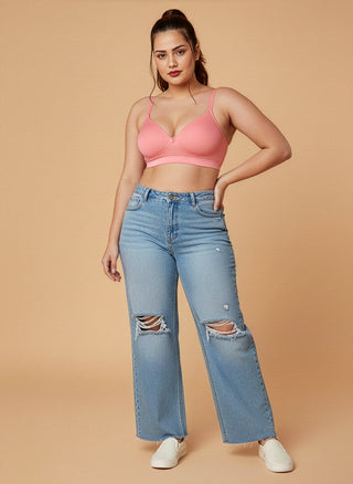 Soft Padded Cups Full Coverage T-Shirt Bra | M 5505 | L.Grey P.Rose