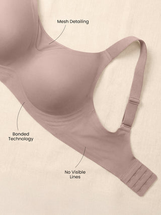 Mesh Detailing Neck Broad Straps Seamless Cups Padded Bonded Bra | M 9902 | LIGHT BROWN