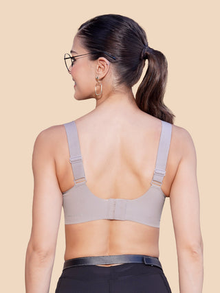 Mesh Detailing Neck Broad Straps Seamless Cups Padded Bonded Bra | M 9902