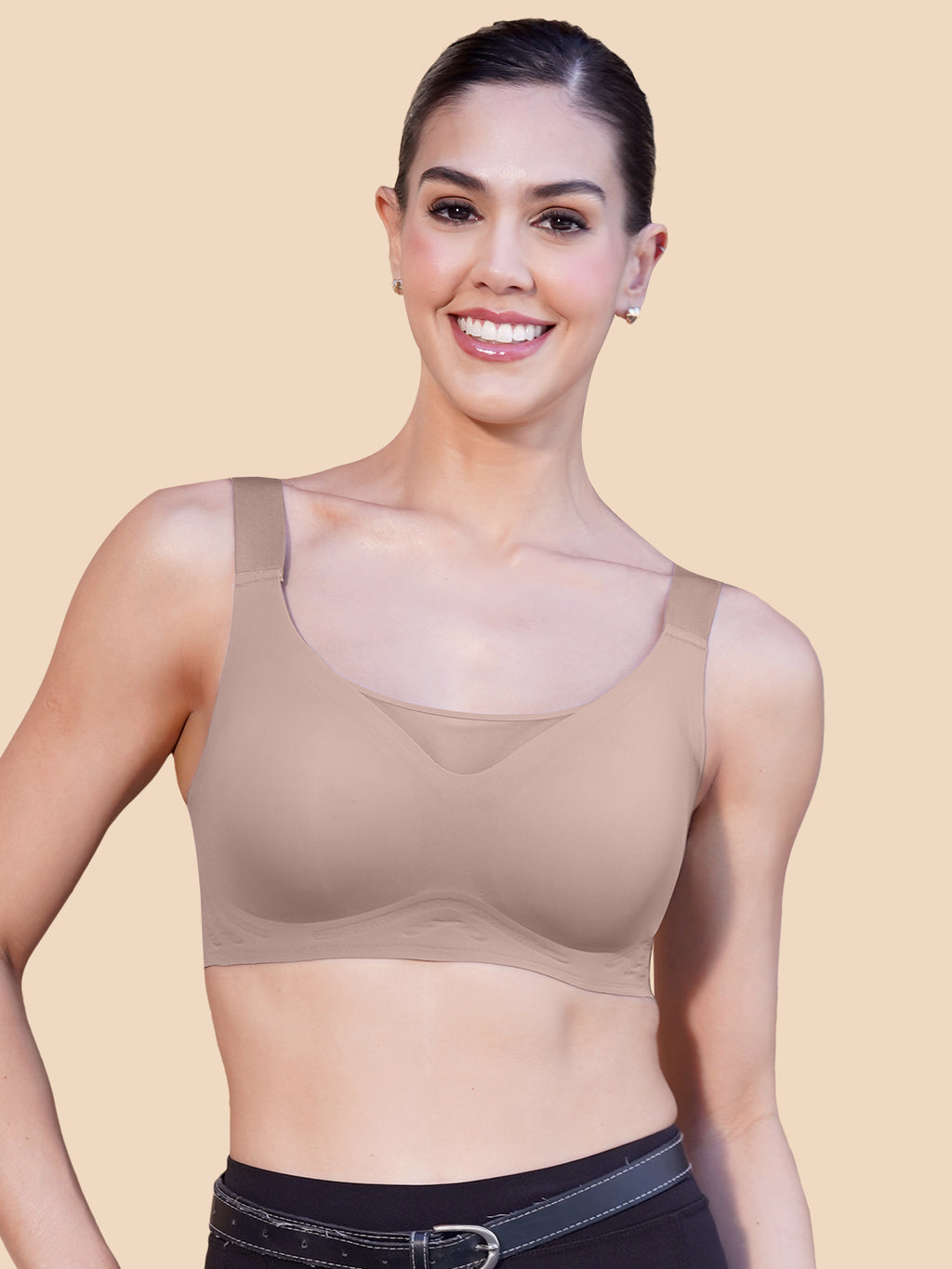 Mesh Detailing Mesh Detailing Neck Broad Straps Seamless Cups Padded Bonded Bra | M 9 ...