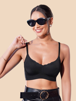 Seamless Comfort Invisible Fit Padded Bonded Bra with Scalloped Neckline Design | M 9903