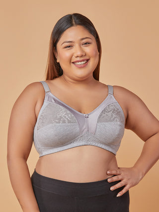 Lace Paneling M Frame Bra M. Grey front view
