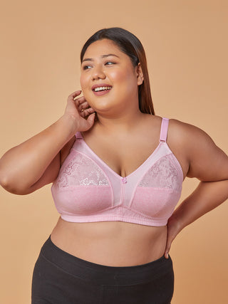 Lace Paneling M Frame Bra Left View Pink