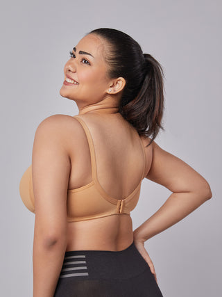 M Frame Padded Minimizer Bra Back Left view Camel