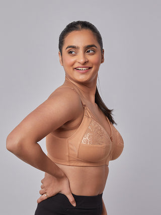 Lace Paneling M Frame Bra Camel Color right view