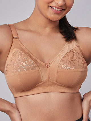 Lace Paneling M Frame Bra Camel Color close view