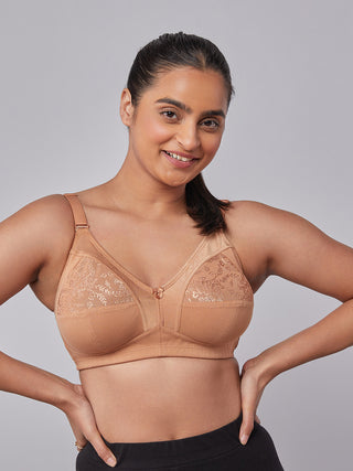 Lace Paneling M Frame Bra Camel Color front view
