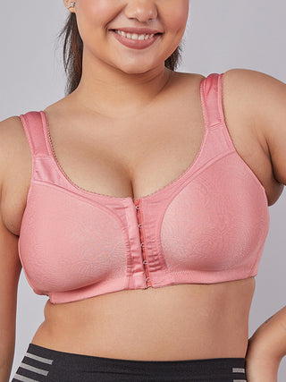 Front Open Full Coverage Bra baby D. pink close view