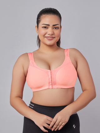 Front Open Full Coverage Bra peach front view