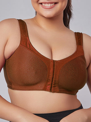 Front Open Full Coverage Bra brown close view