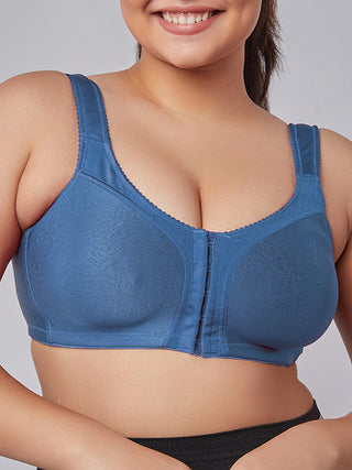 Front Open Full Coverage Bra teal blue close view