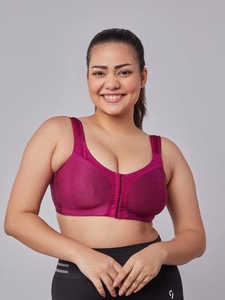 Front Open Full Coverage Bra Burgandy Front View