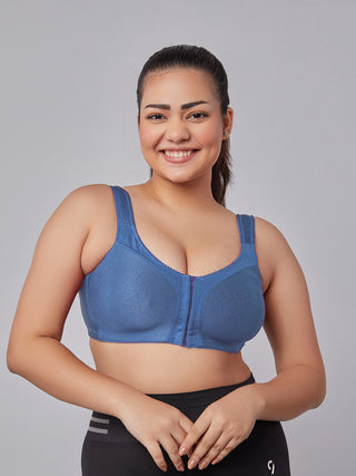 Front Open Full Coverage Bra teal blue front view