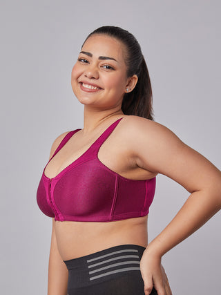 Front Open Full Coverage Bra Burgandy left view