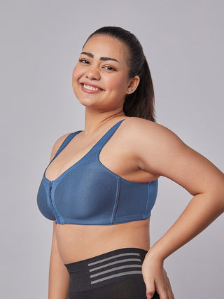 Front Open Full Coverage Bra teal blue left view