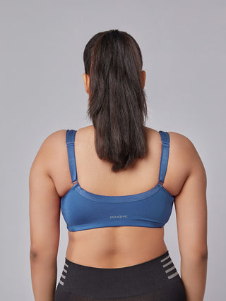 Front Open Full Coverage Bra teal blue back view