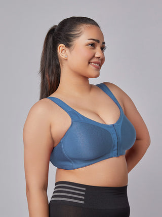 Front Open Full Coverage Bra teal blue right view