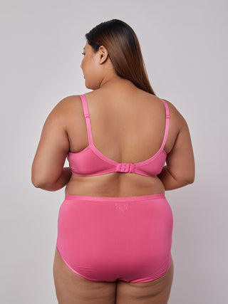 Fancy Non Padded Lace Bra Panty Set E. Pink - Back View