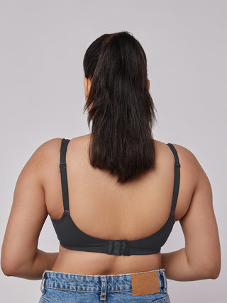 Lace Detailing T-Shirt Bra charcoal back view